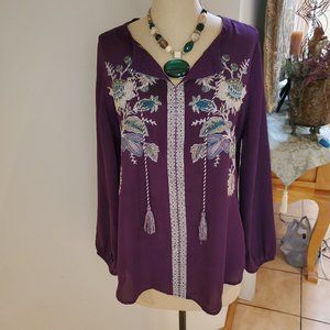 Bohemian Purple embrodered top with necklace
